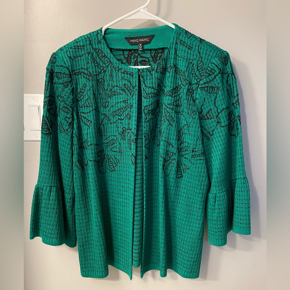 Ming Wang Medium Green & Black Knit Jacket